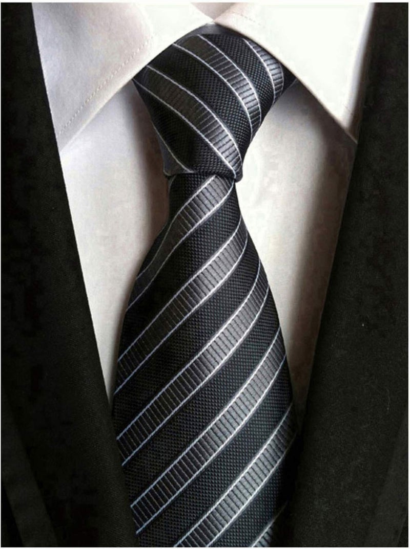 Elfeves Men's Dark Grey Neckties Silk For Men Suit Fitness Dating Fashion Prom Formal Ties - Image 2
